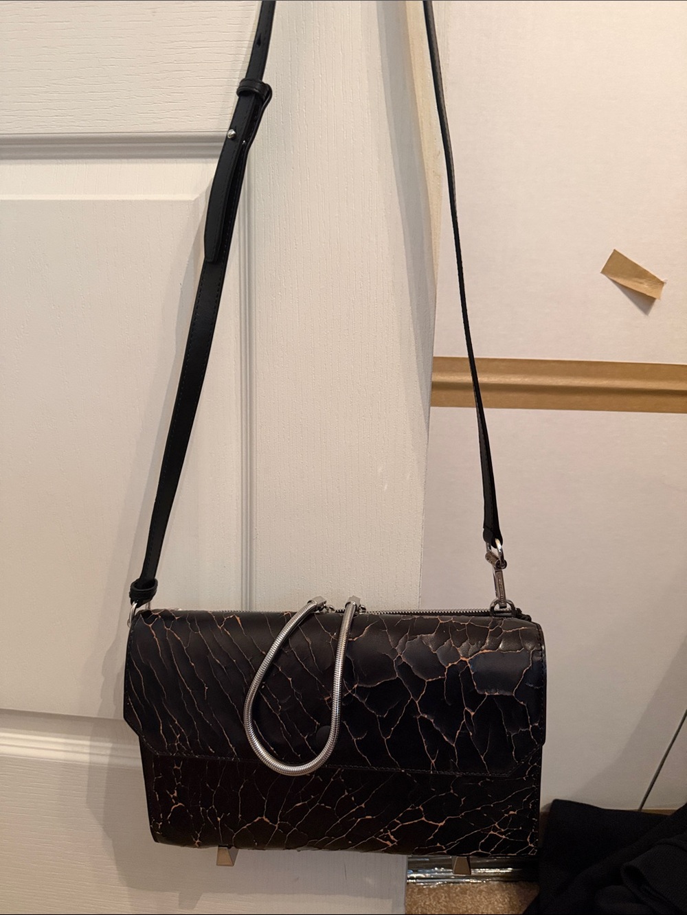 Alexander Wang convertible Black/brown Cracked-Texture Crossbody Bag Clutch